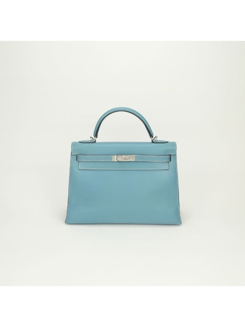 Hermes Kelly 32 Tote Shoulder Bag Box Calf Blue Jean Bluejean Silver 2-Way